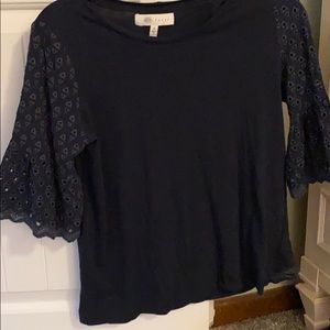 Navy blouse with eyelet sleeves